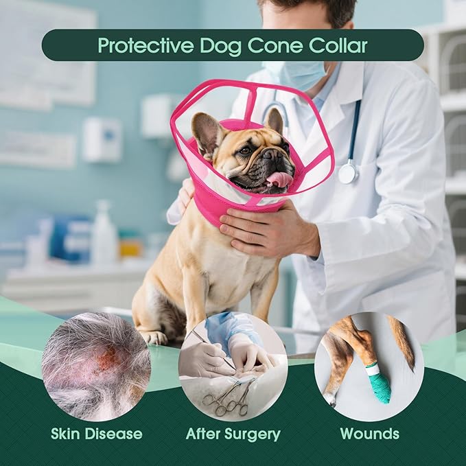 Kuoser Medium Dog Cone Collar After Surgery, Soft Cone for Dogs to Stop Licking, Breathable Pet Recovery Collar Comfy Elizabethan Collars, Adjustable Protective Dog Cones for Medium Dogs, Rose M