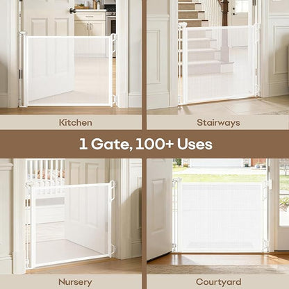 Spaceany Retractable Safety Baby Gate or Mesh Dog Gate,Durable Portable Mesh Retractable Gate,Easy to Use for Stairs, Doorways, Hallways, Indoor, Outdoor, 33.5" Tall, Extends to 55" Wide,White