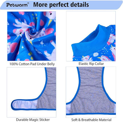 PetWarm Dog Surgery Suit, Dog Surgical Recovery Suit Female and Male, Onesies for Dogs, Anti-Licking Surgery Recovery Shirt for Dogs, Unicorn Pattern, Blue, L