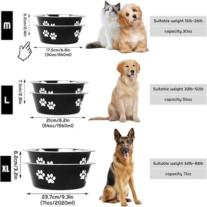 YUDANSI Dog Bowls 2 Pack Small Medium Dogs Feeding Food Water Bowl with Non-Slip Silicone Sole, Stainless Steel Dog Dishes Elevated Raised Pet Feeder(Black, M(3.6 Cups)