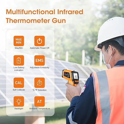 Infrared Thermometer Gun for Cooking, Laser Thermometer Temperature Gun with Adjustable Emissivity, Temp Gun Thermometer, Infrared Laser Thermometer Gun for BBQ, Pizza Oven -58℉～788℉