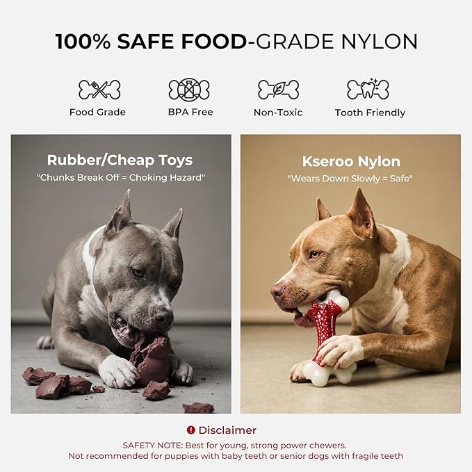 Kseroo Indestructible Dog Toys for Aggressive Chewers: Beef Flavored Hard Nylon Bone Chew Toys, Tough Dog Chew Toys for Large Dogs, Dog Toys to Keep Them Busy for Medium Large Breed (20-80 lbs), Red