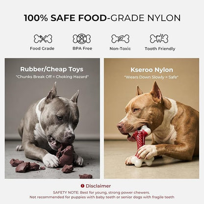 Kseroo Indestructible Dog Toys for Aggressive Chewers: Beef Flavored Hard Nylon Bone Chew Toys, Tough Dog Chew Toys for Large Dogs, Dog Toys to Keep Them Busy for Medium Large Breed (20-80 lbs), Red