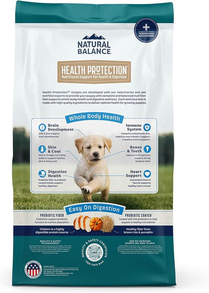 Natural Balance Health Protection Puppy Dry Dog Food – Whole Body Health, Easy on Digestion Dog Food Made with Chicken, Brown Rice & Pumpkin for Puppies - 12lbs.