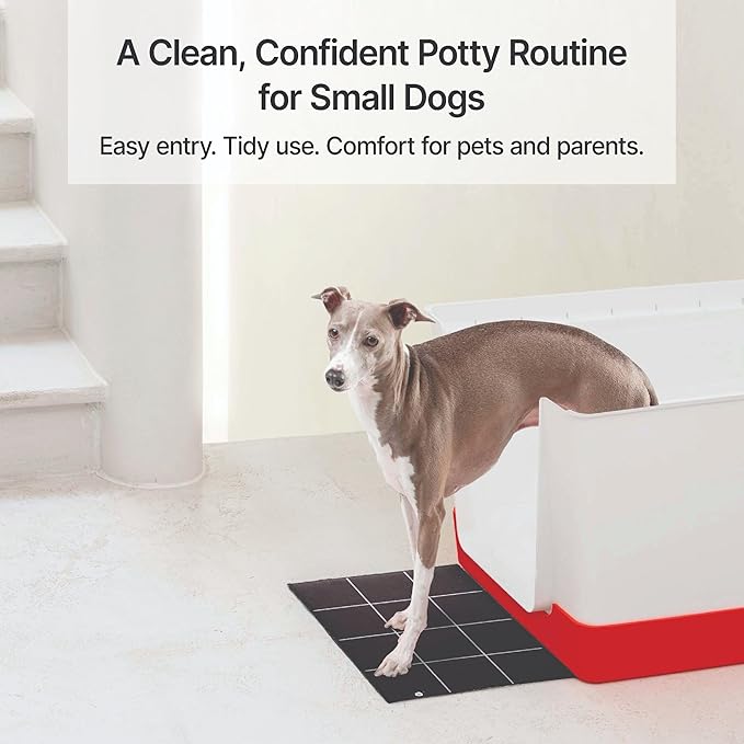 Indoor Dog Potty with High Walls and Low Entry for Small Dogs — Vertical Pad Holder, Splash Guard, and Clean Modern Design by DoggyBathroom (Red, Regular)