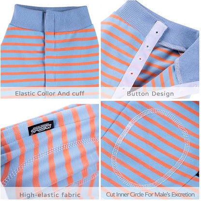 Dog Surgery Recovery Suit,Female Male Puppy Shirt,Dog Spay Neuter Onesie,E-Collar Cone Alternative,Abdominal Wound Protector,Prevent Licking Wound(Blue Orange Stripe-m)