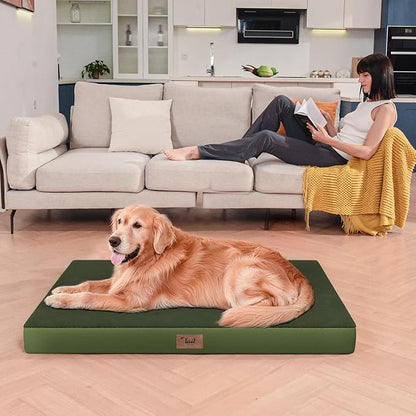 Plush Dog Bed for Medium Dogs, Waterproof Dog Crate Mat Orthopedic Egg Crate Foam Pet Bed with Washable Removable Oxford Cover, Olive Green