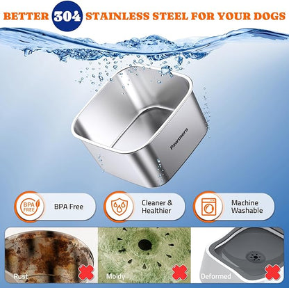 Pawtners Dog Water Bowl No Spill, 152oz/4.5L Stainless Steel Dog Floating Bowl, Slow Water Bowl for Dog with Filter, Non-Slip Base, No Splash Water Bowl for Medium Large Messy Drinkers Blue