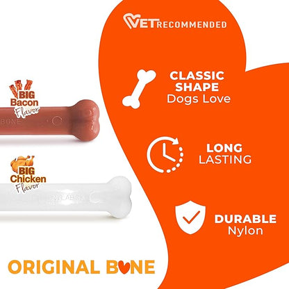 Nylabone Original Bone Power Chew Toy for Dogs, Durable Dog Toys for Aggressive Chewers, Basted Blast Chicken Flavor, Large - Up to 50 lbs, 2 Pack