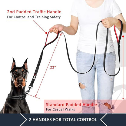 Plutus Pet Double Handle Dog Leash 4ft, Heavy Duty, Reflective Dual Handle Dog Leash for Safety Training, for Medium Large Dogs,2 Handle Leads(Black)