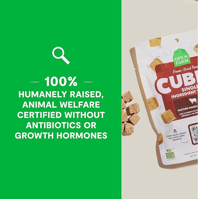 Open Farm Cubes, Freeze-Dried Raw, Single Ingredient Dog Treats, Chicken Liver, 3oz Pouch