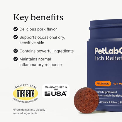 PetLab Co. Itch Relief Chew Pro – Itch Relief Chews for Dogs – Omega 3 for Dogs Itch Supplement - Packed with Beneficial Fatty Acids for Healthy Skin – Seasonal Allergies Support - Packaging May Vary