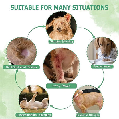 Dog Allergy Chews 120 Count - Salmon Flavor Allergy & Itch Relief with Quercetin, 300M Probiotics | Immune Support for Itchy Skin, Hot Spots & Seasonal Allergies