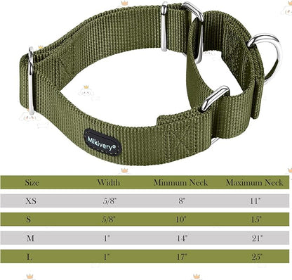 Mikivery Martingale Dog Collar Nylon Adjustable and Safety Training Colourful Comfortable Metal Buckle Pet Collars for Small Medium and Large Dogs(Military Green,L)