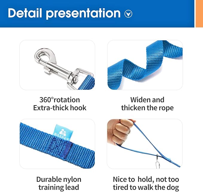 BAAPET 15/20/30/50/100 ft Long Dog Training Leash with Clickers for Small, Medium and Large Dogs or Cats (15 Feet, Blue)