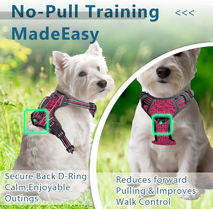 BARKBAY Dog Harness No Pull with ID Tag Pocket - Heavy Duty, Reflective, Easy Control for Large Dogs(Pink/Black,S)