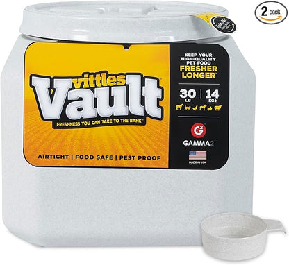 Vittles Vault Traditional Pet Food Storage Container For Dog Kibbles/Bird Seed/Oatmeal/Rice/Flour/Cereal, BPA Free Plastic, Sealed Airtight For Cat Food, Up To 30 lb, Made in USA, With Scoop, Gray