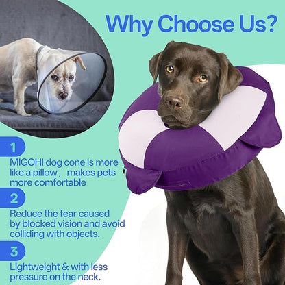MIGOHI Dog Cone Collar Alternative for Small Dogs - Soft Recovery Donut E-Collar After Neuter Surgery, Pet Neck Protect to Stop Licking and Biting,Spay & Neuter,Not Block Vision(M,Purple)