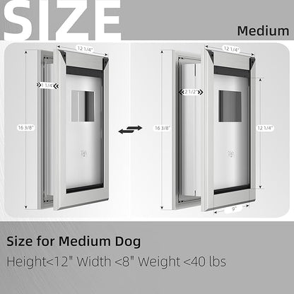MAVRICFLEX Heavy Duty Doggy Door with Sliding Lock Panel, Energy Efficient Rugged Aluminum Large Dog Door, Easy Installation, Magnetic Double Flaps Dog Door for Large Dogs Up to 40lbs (Medium)