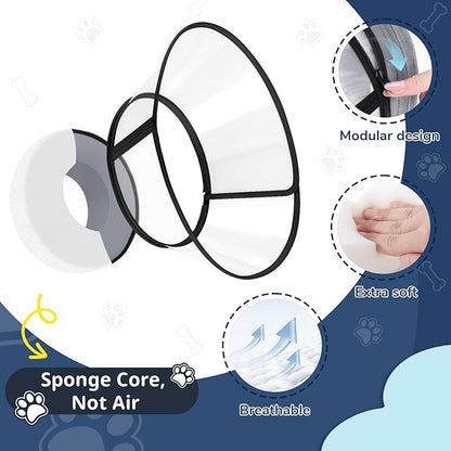 Sponge Core Dog Cone, Inflatable Dog Cone Collar Alternative, Dogs Donut Collar After Surgery, Soft Cone for Large Medium Small Dogs to Stop Licking, No Inflation Required, Clear View(Size 7, Gray)