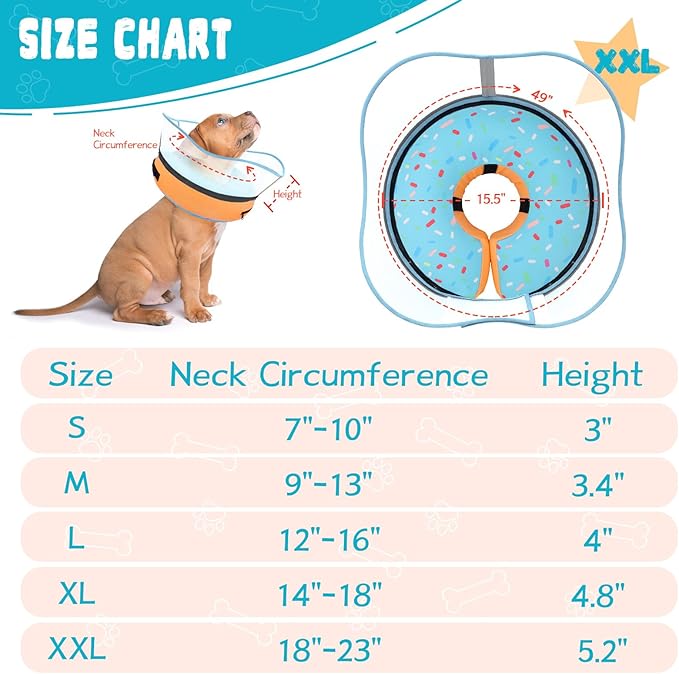 Elevated Inflatable Dog Cone Collar Alternative After Surgery, Dog Donut Collar, Soft Pet Cone to Stop Licking for Small Medium Large Dogs