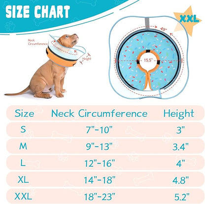 Elevated Inflatable Dog Cone Collar Alternative After Surgery, Dog Donut Collar, Soft Pet Cone to Stop Licking for Small Medium Large Dogs