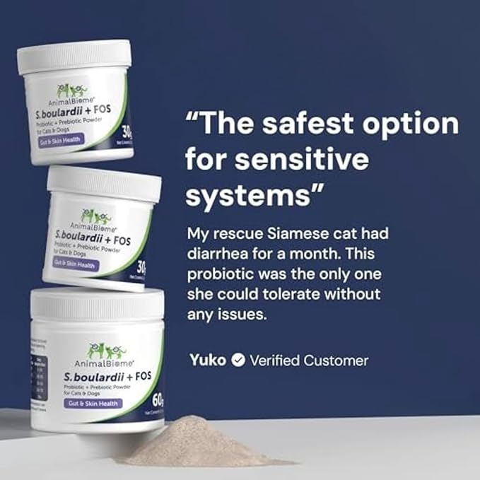 Animal Biome S. Boulardii + FOS Powder Probiotics for Dogs & Cats 60g – Pet Supplements Saccharomyces Boulardii Dog Probiotic with Prebiotic FOS for Gut Health, Digestive Support & Firmer Stool