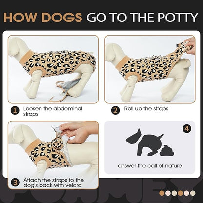 FUAMEY Recovery Suit for Dogs After Surgery,Soft Breathable Dog Bodysuit E-Collar & Cone Alternative Surgical Suit,Male Female Dog Neuter Spay Suits Anti Licking Wounds Onesie Brown Leopard M