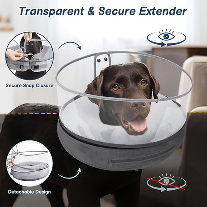 BARKLESS Inflatable Dog Cone, Protective Dog Surgery Collar to Stop Licking Biting Wounds, Patented Soft Donut Cone with Clear Shield, Adjustable Blow-up Collar for Surgery (Grey, M (Neck: 8"-11"))