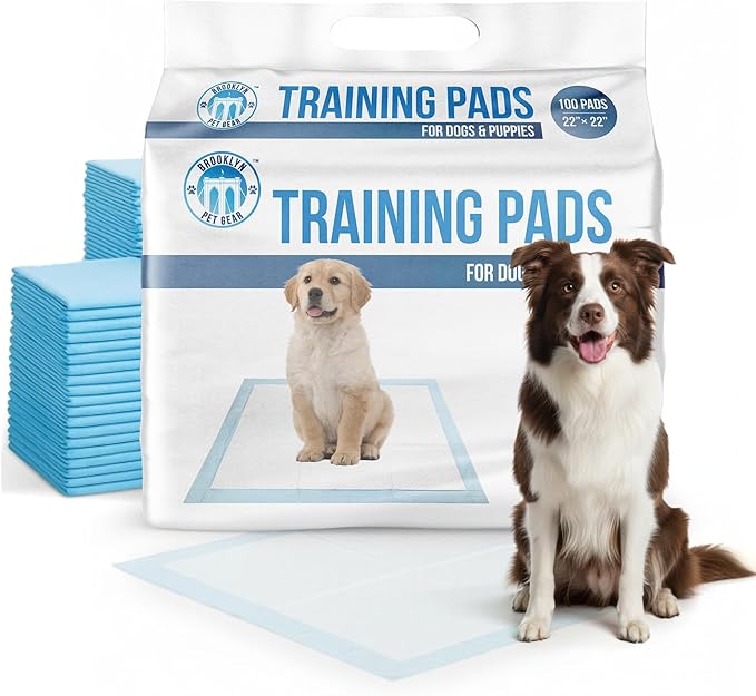 Training Pads for Dogs & Puppies, Super Absorbent, Leak-Proof Protection, Odor-Neutralizing, Disposable Puppy Pads Essentials 22"x22" 100 Count - BROOKLYN PET GEAR