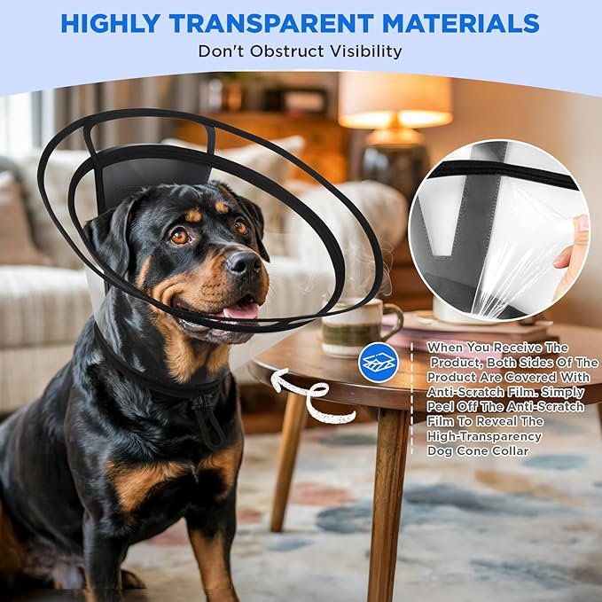 BONTHEE Clear Dog Cone Collar–Extra-Long Recovery E-Collar for Dogs, Transparent Adjustable Dog Cones Alternative for Small Large Medium Size Dogs,Protective Neck Brace with Soft Edges-XXL