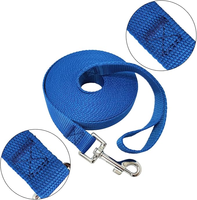 Nylon Training Dog Leash for Small Medium Large Dogs, 15ft 20ft 30ft 50ft Long Leash Dog/Puppy Lead for Obedience Recall Training, Camping (1" x 20ft, Blue)