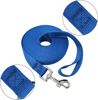 Nylon Training Dog Leash for Small Medium Large Dogs, 15ft 20ft 30ft 50ft Long Leash Dog/Puppy Lead for Obedience Recall Training, Camping (1" x 15ft, Blue)