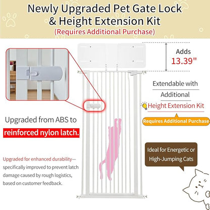 Lumizone Extra Tall Cat Gate 55.12" High Pressure Mounted Extra Wide 2025 New (17 Sizes) 1.37" Gap No Drilling Auto-Close One-Handed Operation Tall Pet Gate for Dogs(White, 55.12" H x 34.25"-38.38" W)