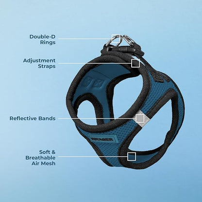 Best Pet Supplies - All Weather Mesh / Plush, Reflective, No Pull Harness for Small, Medium Dogs, Cats - Secure with Hook & Loop Fastener, Buckle, Double D-Rings - Blue/Black Trim, S