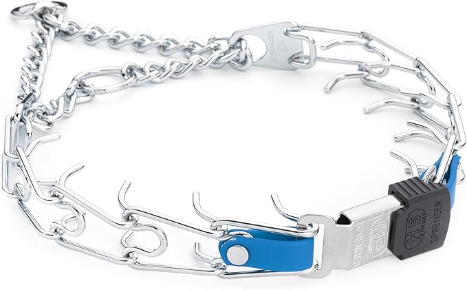 Herm Sprenger Chrome Plated Steel Dog Collar with Quick Release ClicLock Buckle and Biothane Insert Training Collar for Dogs Made in Germany (Cerulean Blue, 22in x 3.0mm(Neck Size up to 18-19in))