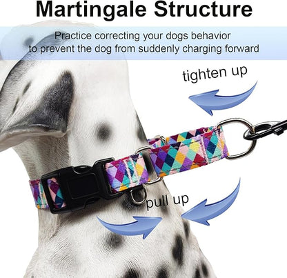 Reflective Martingale Collar for Dogs with Quick Release Buckle No Pull Training Dog Collars (Colorful Geometric, Large)
