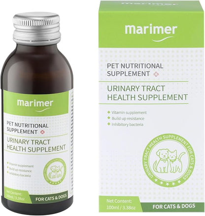 MARIMER Urinary Health Liquid Supplement for Cats for Dogs – Cranberry, Herbal Extracts & Vitamins – Supports Urinary Tract, Reduces Infections & Stones – All Life Stages, 3.38oz (100ml)