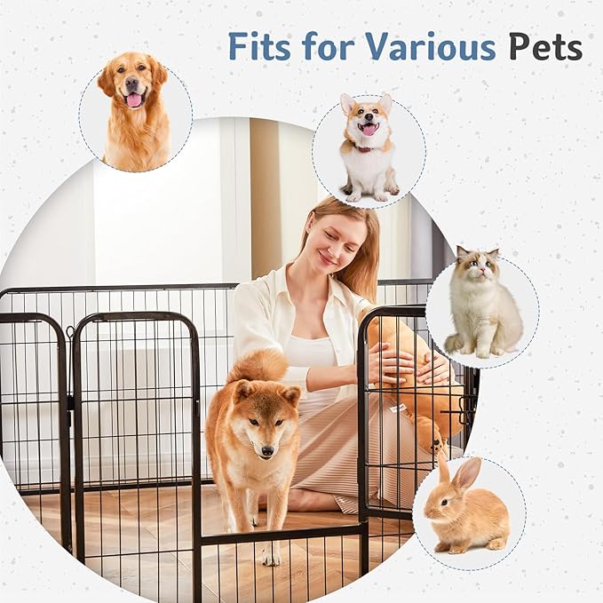 DUMOS Dog Playpen Indoor, Metal 40 Inch 2 Panels Foldable Pet Fence with Door, Outdoor Small Medium Large Dog Puppy Portable Exercise Play Pen for RV Camping, Trips, Play Yard