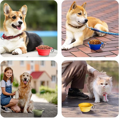 PetBonus 2-Pack Silicone Collapsible Dog Bowls, BPA Free Dishwasher Safe, Portable Foldable Expandable Travel Bowl, Food Water Feeding Cup Dish for Dogs Cats with 2 Carabiners (Black, Red)