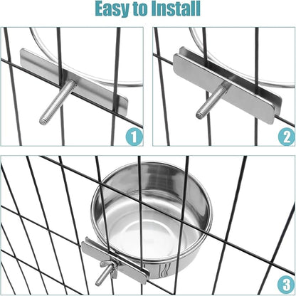 Dog Bowl Stainless Steel Pet Hanging Food Water Bowl Cage Feeding Cup Feeder for Dogs Cats Rabbits Birds Small Animal (Small)