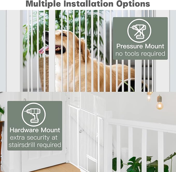 SHYUJAJIE 71 Inch Extra Tall Pet Gate with Small Cat Door, 29.55"-46.06" Adjustable Wide Dog Gate, Tall Cats Gates for Doorway, Stairs, House(White)
