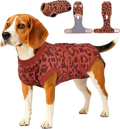 PetWarm Dog Recovery Suit, Surgical Suit for Dogs Female Spay Male Neutered, After Surgery Dog Onesie, Anti-Licking Dog Surgery Recovery Suit, Leopard Pattern, Red, L