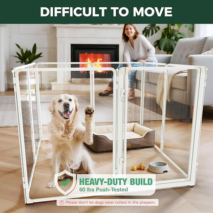 FXW AuraSpace Pro Acrylic Indoor Dog Playpen, Heavy-Duty with Metal Frame, 40" Height 8 Panels for Medium and Large Dogs, White│Patented