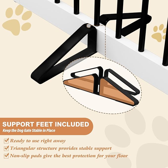 PUPETPO Freestanding Pet Gate for Dogs, Foldable Wooden Dog Gate for House, Indoor Pet Barrier for Stairs, Doorways, Support Feet Included, 24" Height 2 Panels, White