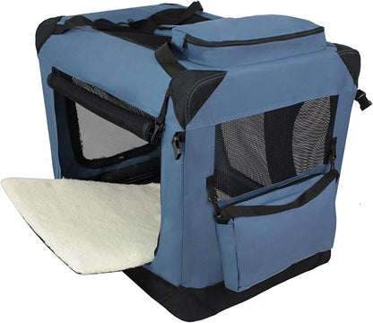 EliteField 3-Door Folding Soft Dog Crate with Carrying Bag and Fleece Bed (2 Year Warranty), Indoor & Outdoor Pet Home (30" L x 21" W x 24" H, Blue Gray)