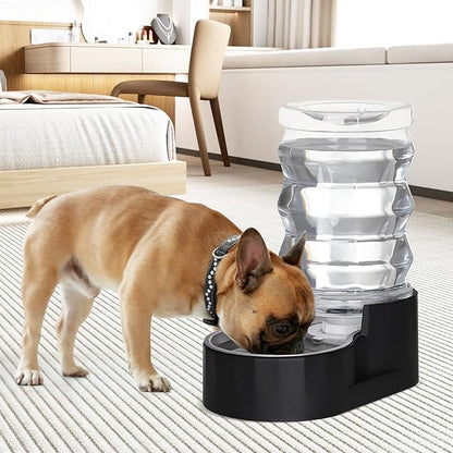 RIZZARI Dog Food Water Dispenser: 7L Large Black Stainless Steel Gravity Water Feeder - Easy Refill, Detachable 304 Stainless Bowl - for Busy Multi-Pet Owners & Medium Pet- Home Kitchen & Yard