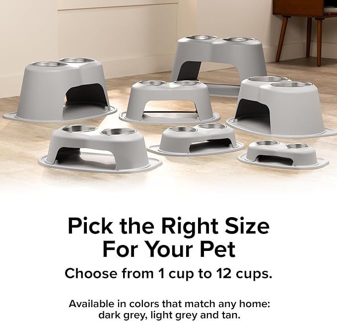 WeatherTech Double High Pet Feeding System w/Plastic Dog/Cat Bowls - 6" High Stand Dark Grey (PDHC3206DGDG)