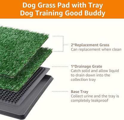 LOOBANI Dog Grass Pad with Tray - Dog Litter Box - Indoor Potty for Apartment and Patio Training - with 2 Packs Grass Pee Pads for Replacement, 20×25 Inch