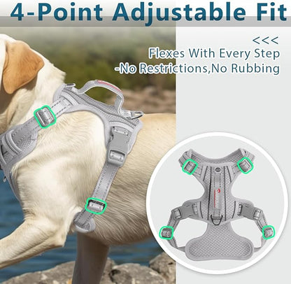 BARKBAY Dog Harness No Pull with ID Tag Pocket - Heavy Duty, Reflective, Easy Control for Large Dogs(Grey,L)